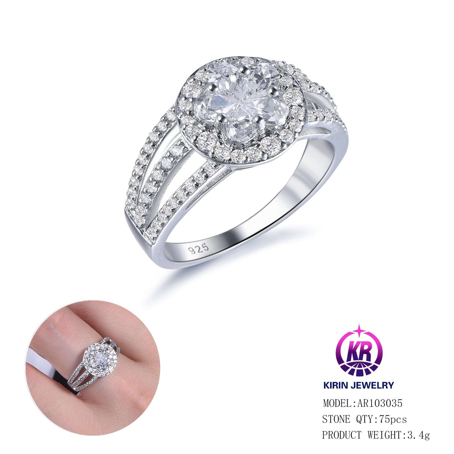 103035 luxury 925 sterling silver CZ ring jewelry  for women Kirin Jewelry