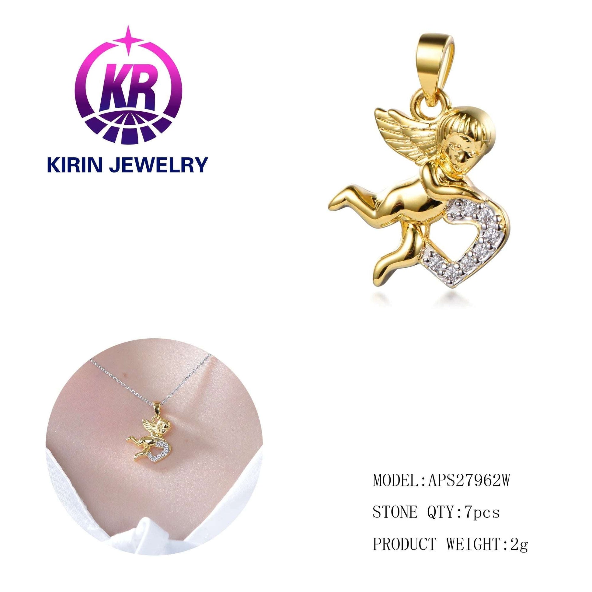 14K & 18K Gold cupid Angel Wing Pendant necklaces baby angel women jewelry angel necklace gold Kirin Jewelry