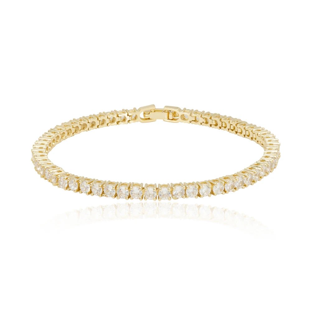 14K Gold Plated Silver Tennis Bracelet Cubic Zirconia Classic Tennis Bracelet Gold Bracelets for Women