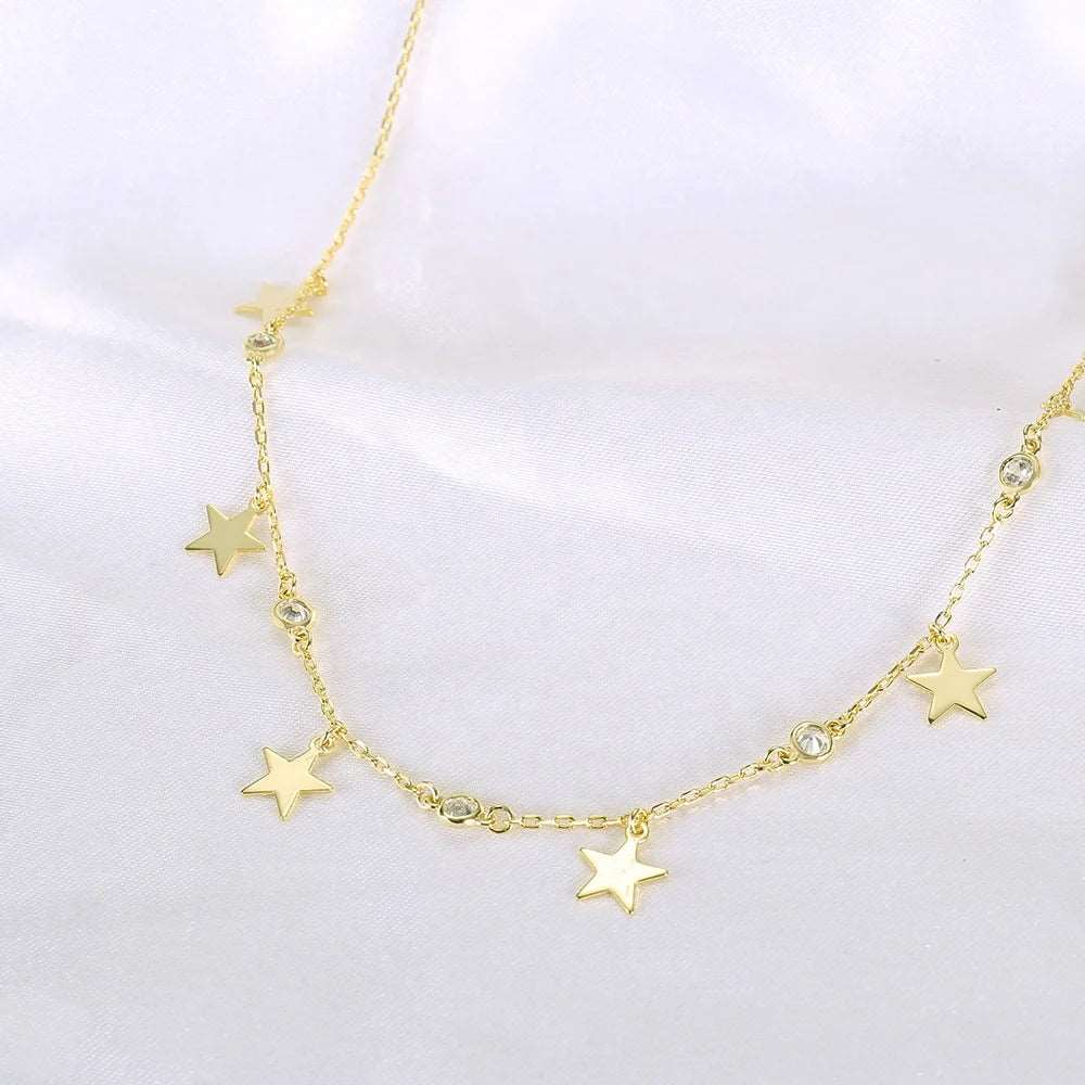 14K Gold Star Necklaces Chain Jewelry Accessories for Women Girls 925 Sterling Silver 14K Solid Gold Tiny Stars Pendant Necklace Kirin Jewelry