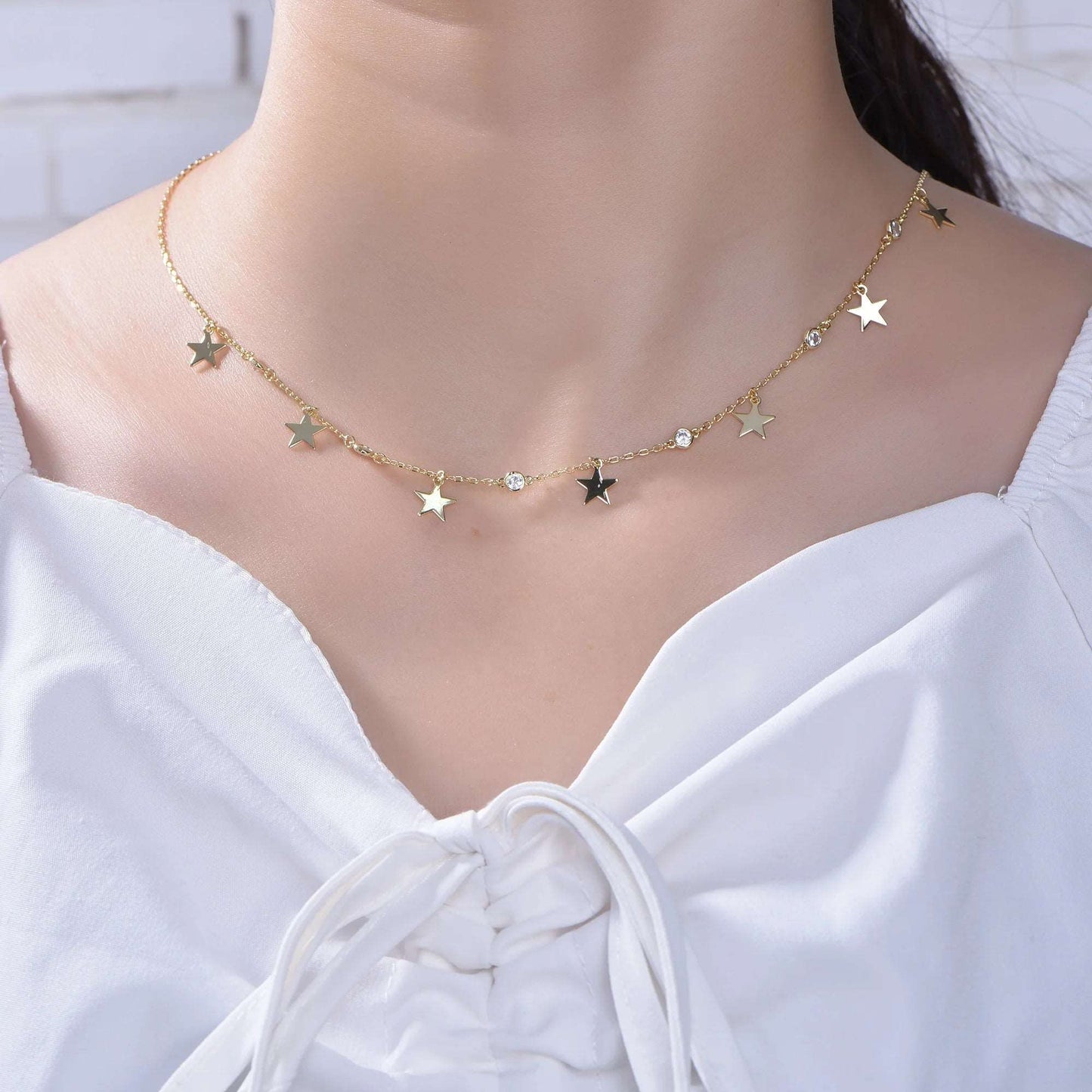 14K Gold Star Necklaces Chain Jewelry Accessories for Women Girls 925 Sterling Silver 14K Solid Gold Tiny Stars Pendant Necklace Kirin Jewelry