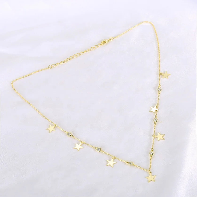14K Gold Star Necklaces Chain Jewelry Accessories for Women Girls 925 Sterling Silver 14K Solid Gold Tiny Stars Pendant Necklace Kirin Jewelry