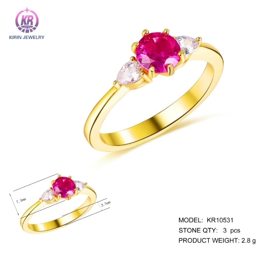 14K gold plating womens jewelry rings rose red Ruby CZ Gold Rings For Women 10531 Kirin Jewelry