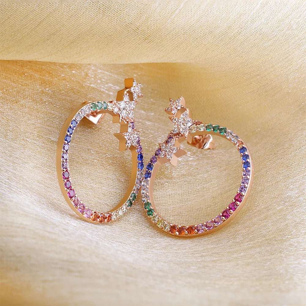 14k 18k gold hoop earrings custom logo 925 cz hoop earrings rose gold filled rainbow hoop earrings Kirin Jewelry