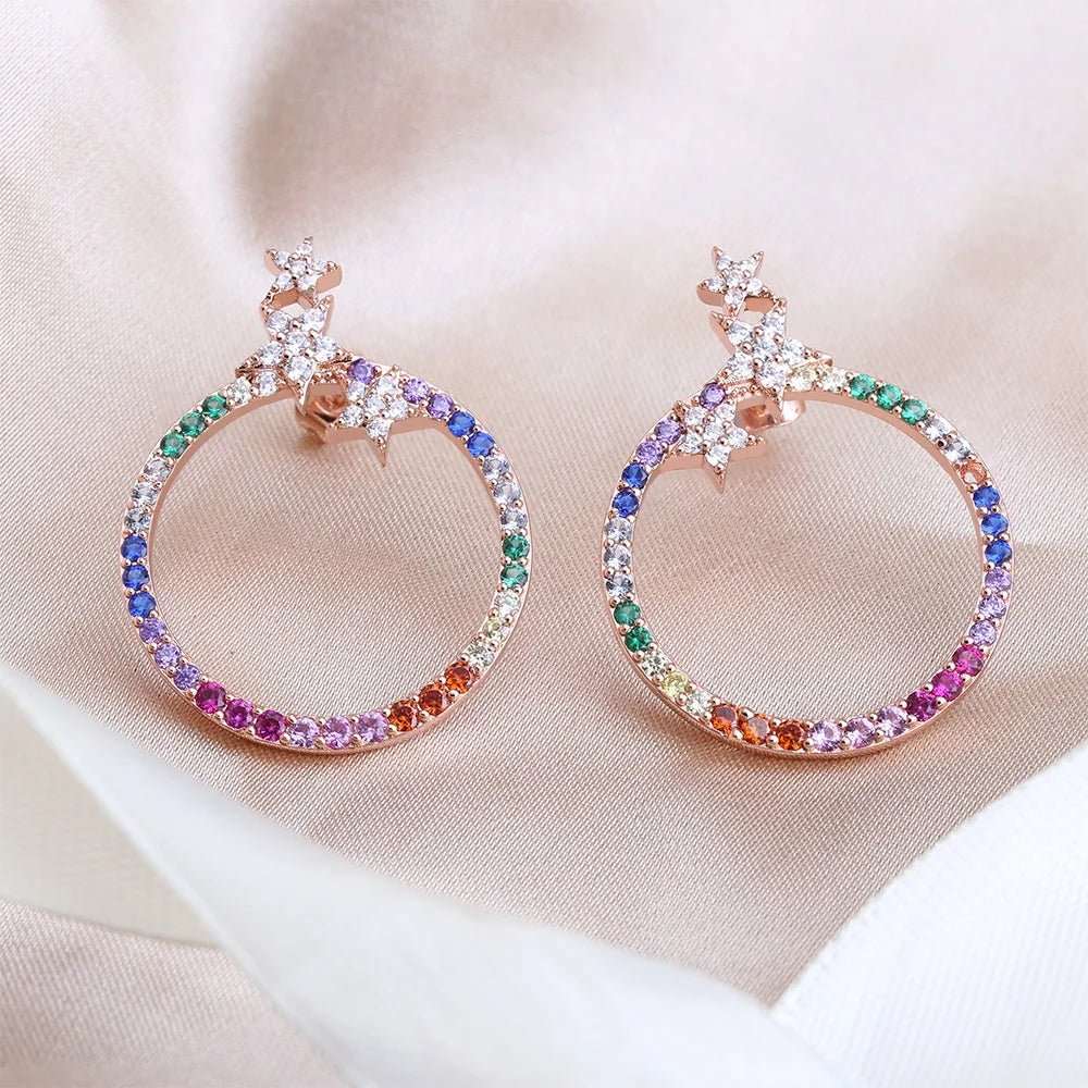 14k 18k gold hoop earrings custom logo 925 cz hoop earrings rose gold filled rainbow hoop earrings Kirin Jewelry