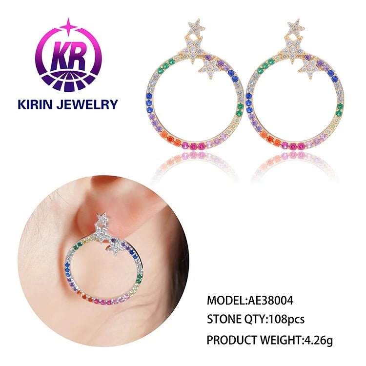 14k 18k gold hoop earrings custom logo 925 cz hoop earrings rose gold filled rainbow hoop earrings Kirin Jewelry