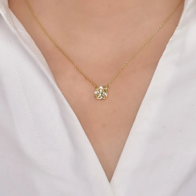 14k gold jewelry necklace 18k gold chain link necklace yellow stone AAA zircon canary diamond necklace Hip Hop Jewelry 14k Gold Necklace 18K Gold Plated Pendant Iced Out Yellow CZ Diamond Chain Necklace Kirin Jewelry