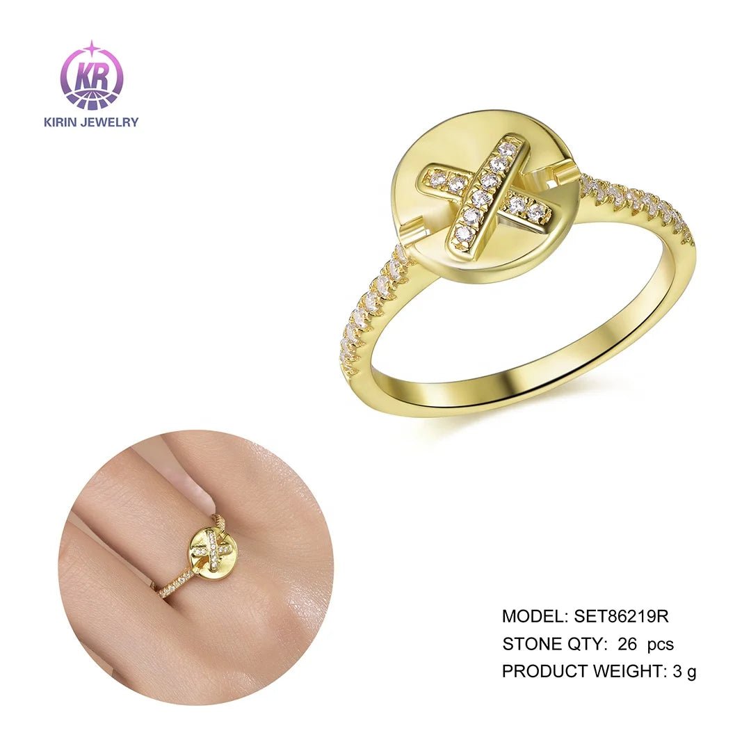 14k gold plated non tarnish rings 18k gold plated rings letter gold plated classical simple diamond rings Kirin Jewelry