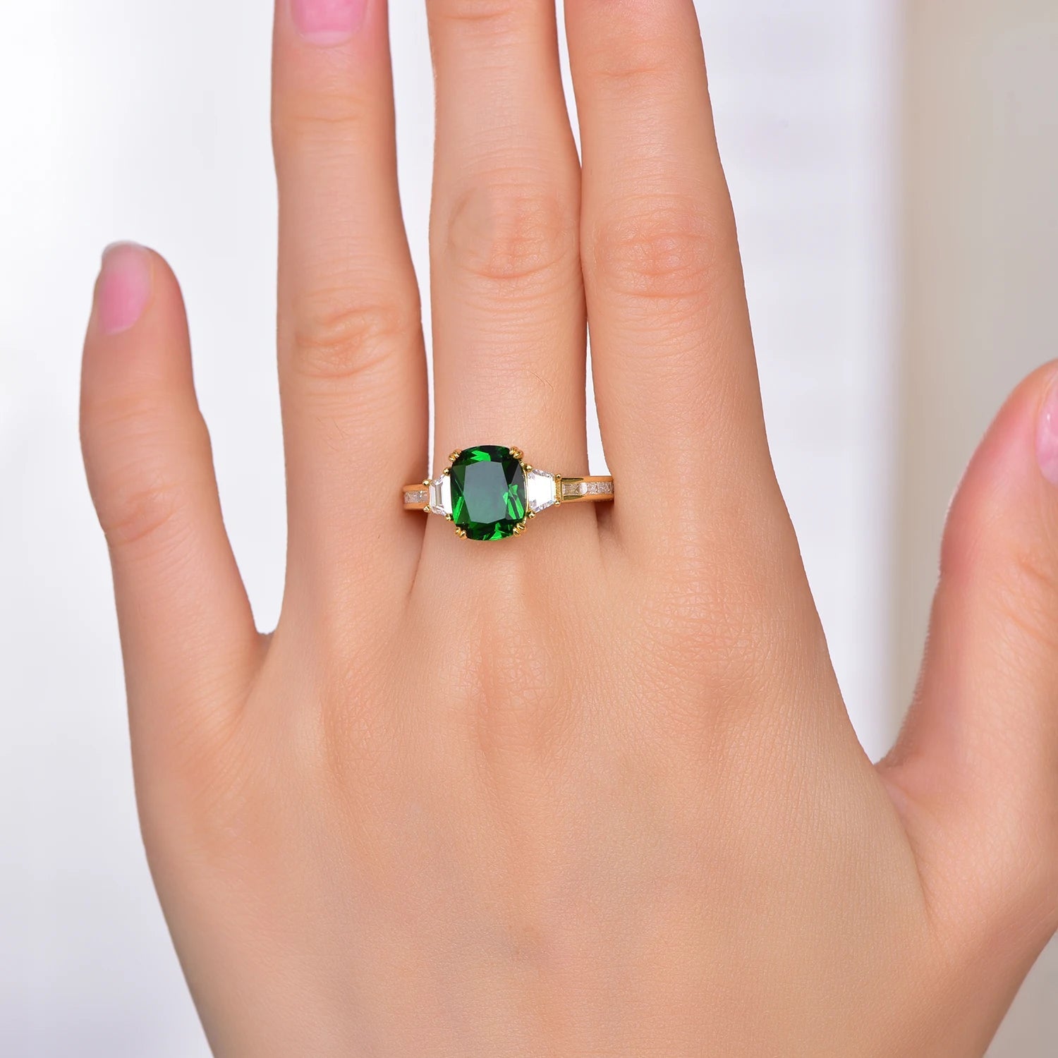 luxury 925 Silver Square Emerald Engagement Rings for women Cut Emerald  ring