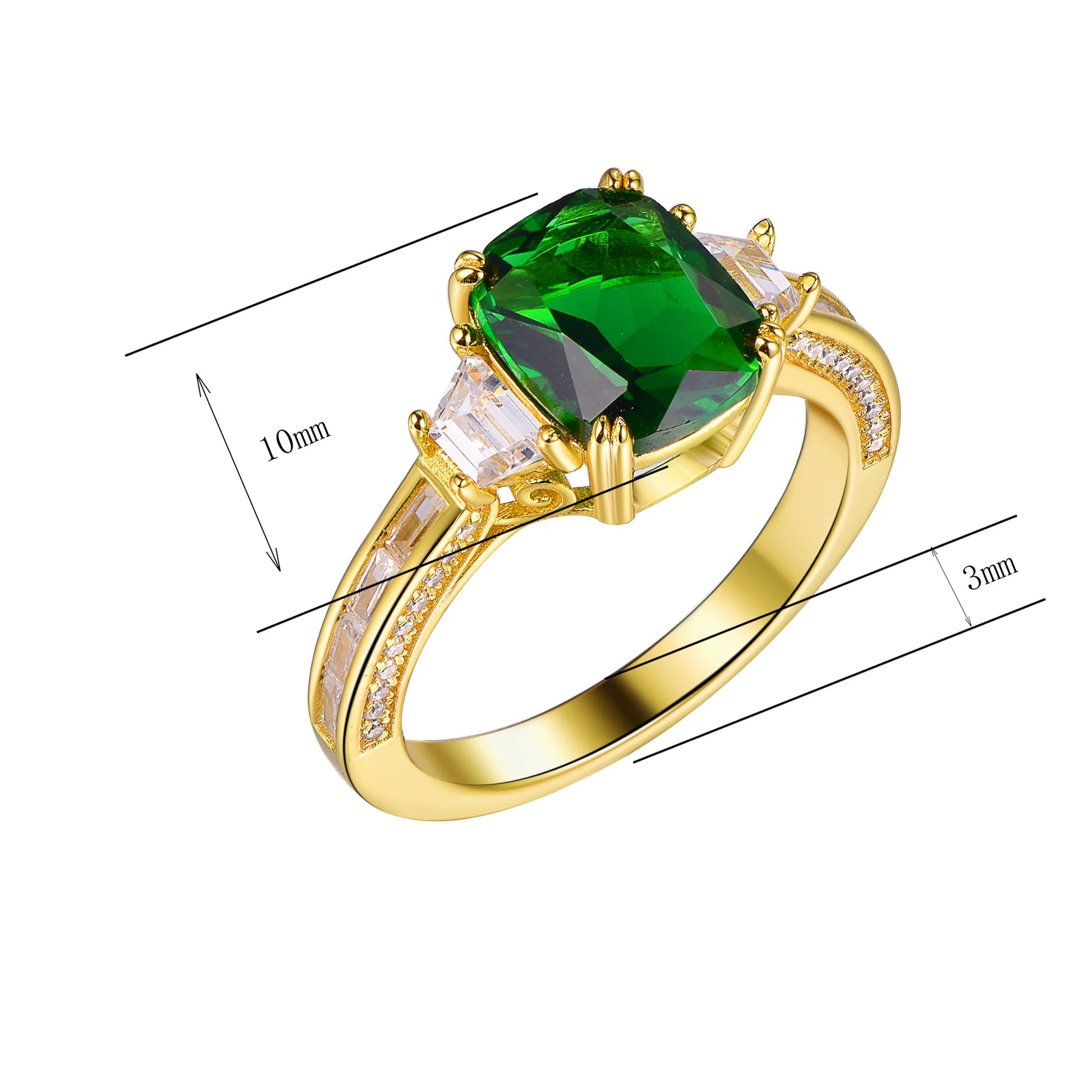 fine 925 Sterling Silver Square Green Emerald Engagement Rings for women