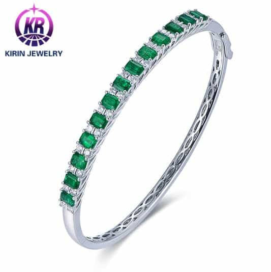 18K gold gemstone bangle with emerald diamond_KB41404 Kirin Jewelry