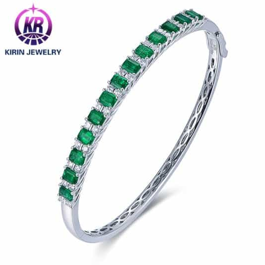 18K gold gemstone bangle with emerald diamond KB41404 Kirin Jewelry