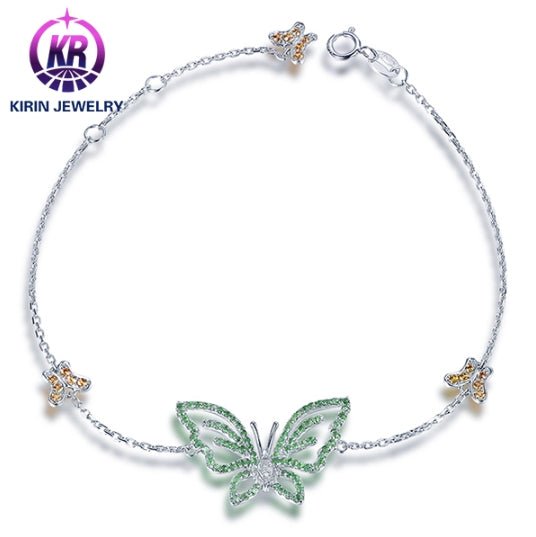 18K gold gemstone bracelet butterfly with champagne emerald diamond KB40811 Kirin Jewelry