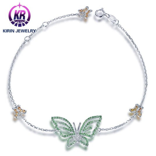 18K gold gemstone bracelet butterfly with champagne emerald diamond KB40811 Kirin Jewelry