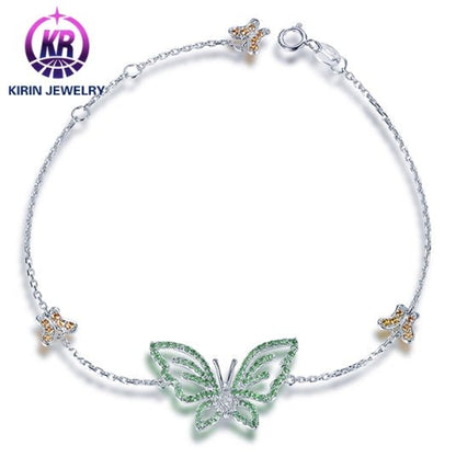 18K gold gemstone bracelet butterfly with champagne emerald diamond_KB40811 Kirin Jewelry