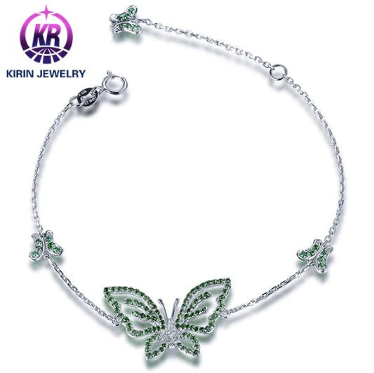 18K gold gemstone bracelet butterfly with emerald diamond KB40808 Kirin Jewelry