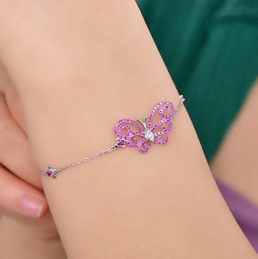 18K gold gemstone bracelet butterfly with ruby diamond KB40809 Kirin Jewelry