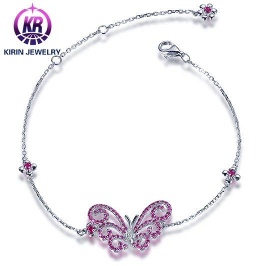 18K gold gemstone bracelet butterfly with ruby diamond KB40809 Kirin Jewelry