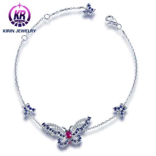 18K gold gemstone bracelet butterfly with ruby sapphire diamond KB40807 Kirin Jewelry