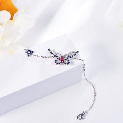 18K gold gemstone bracelet butterfly with ruby sapphire diamond KB40807 Kirin Jewelry