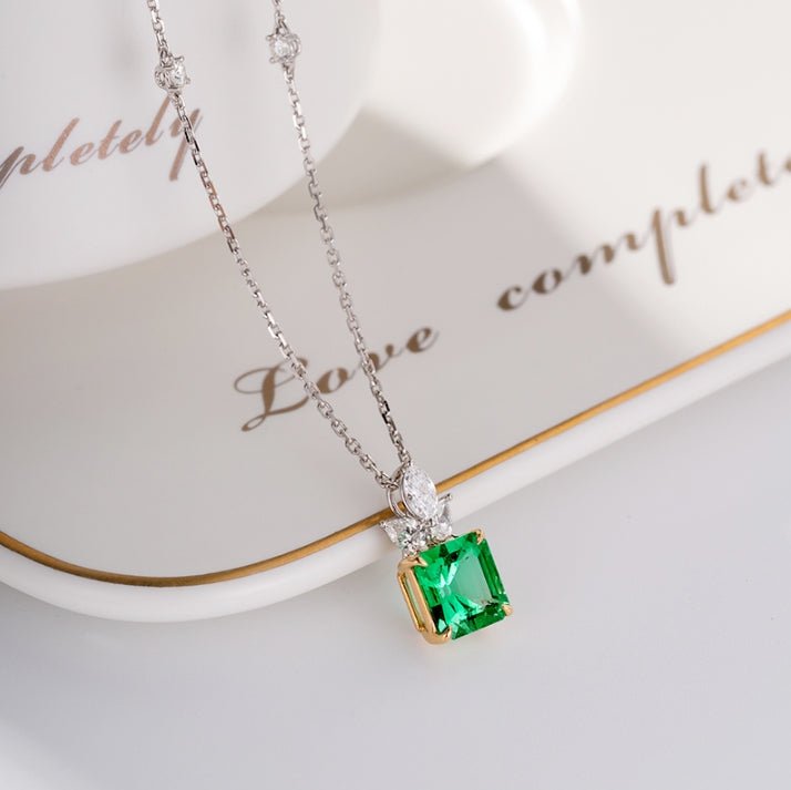 18K gold gemstone necklace square with emerald diamond BGHLWO Kirin Jewelry