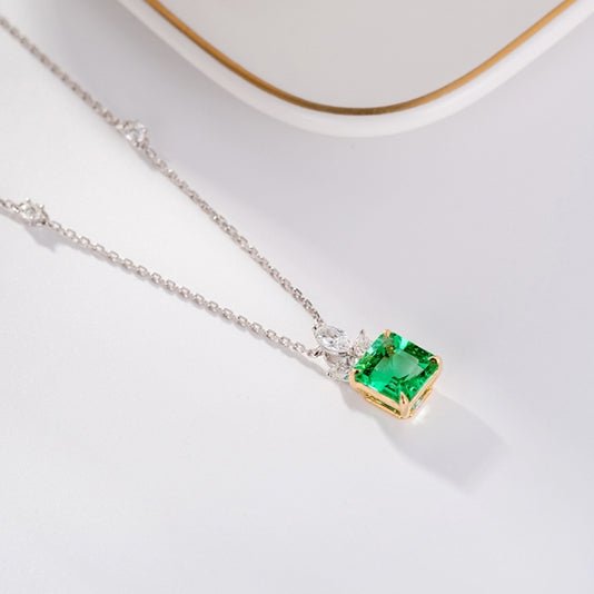 18K gold gemstone necklace square with emerald diamond BGHLWO Kirin Jewelry