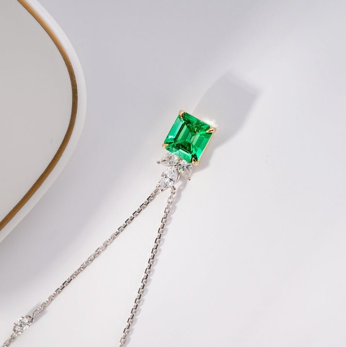 18K gold gemstone necklace square with emerald diamond BGHLWO Kirin Jewelry