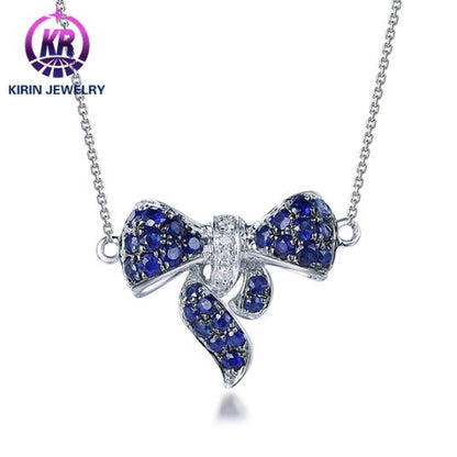 18K gold gemstone pendant butterfly knot with sapphire diamond KP40703 Kirin Jewelry