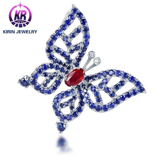 18K gold gemstone pendant butterfly with ruby sapphire diamond KP40604 Kirin Jewelry