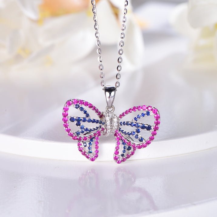18K gold gemstone pendant butterfly with ruby sapphire diamond_KP40701 Kirin Jewelry