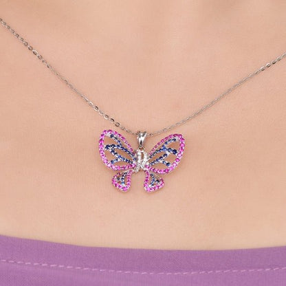 18K gold gemstone pendant butterfly with ruby sapphire diamond_KP40701 Kirin Jewelry