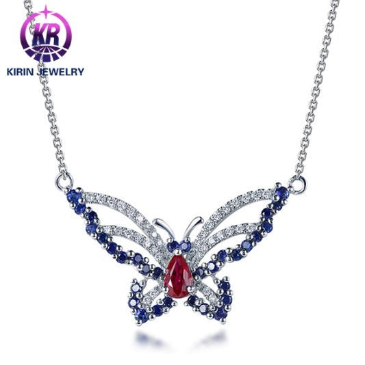 18K gold gemstone pendant butterfly with ruby sapphire diamond KP40705 Kirin Jewelry