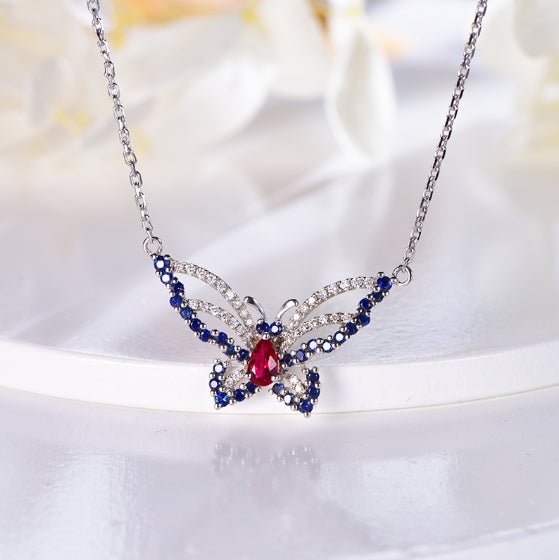 18K gold gemstone pendant butterfly with ruby sapphire diamond KP40705 Kirin Jewelry