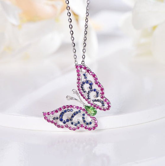 18K gold gemstone pendant butterfly with ruby sapphire emerald diamond KP40603 Kirin Jewelry