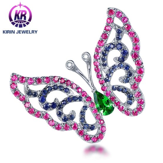 18K gold gemstone pendant butterfly with ruby sapphire emerald diamond KP40603 Kirin Jewelry