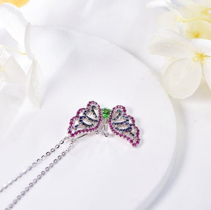 18K gold gemstone pendant butterfly with ruby sapphire emerald diamond KP40603 Kirin Jewelry