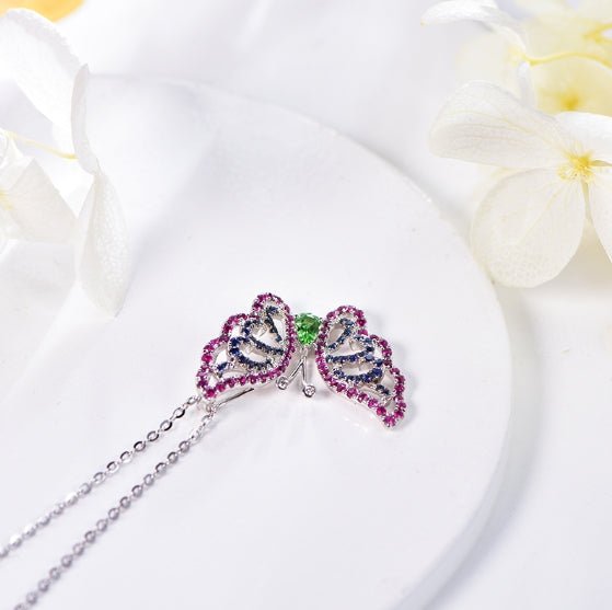 18K gold gemstone pendant butterfly with ruby sapphire emerald diamond_KP40603 Kirin Jewelry