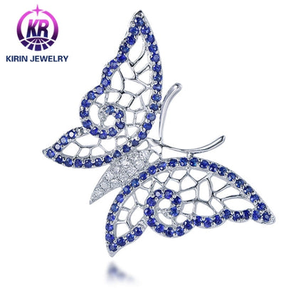 18K gold gemstone pendant butterfly with sapphire diamond KP40605 Kirin Jewelry