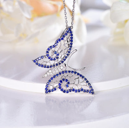 18K gold gemstone pendant butterfly with sapphire diamond_KP40605 Kirin Jewelry