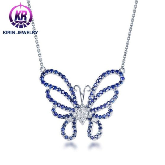 18K gold gemstone pendant butterfly with sapphire diamond KP40801 Kirin Jewelry