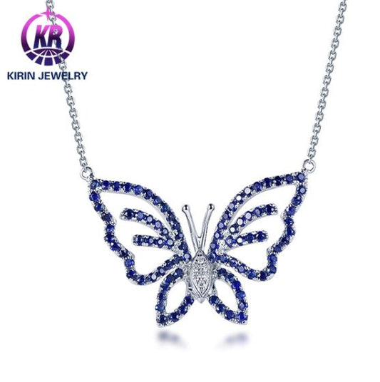 18K gold gemstone pendant butterfly with sapphire diamond KP40803 Kirin Jewelry