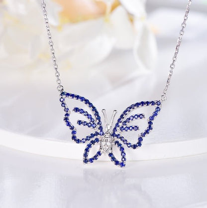 18K gold gemstone pendant butterfly with sapphire diamond_KP40803 Kirin Jewelry