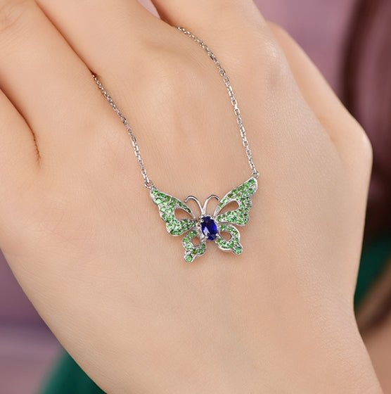 18K gold gemstone pendant butterfly with sapphire emerald KP40802 Kirin Jewelry