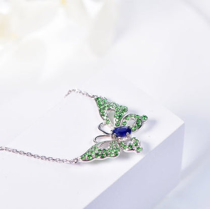 18K gold gemstone pendant butterfly with sapphire emerald KP40802 Kirin Jewelry