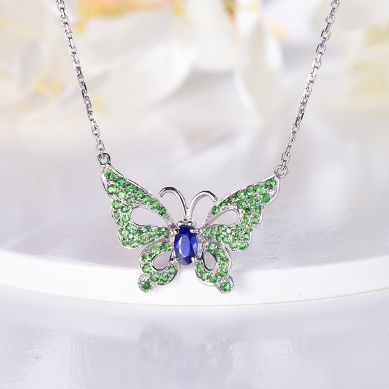 18K gold gemstone pendant butterfly with sapphire emerald KP40802 Kirin Jewelry