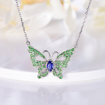 18K gold gemstone pendant butterfly with sapphire emerald KP40802 Kirin Jewelry