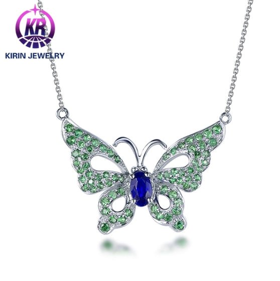 18K gold gemstone pendant butterfly with sapphire emerald KP40802 Kirin Jewelry