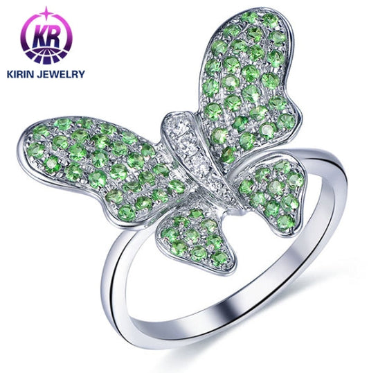 18K gold gemstone ring butterfly with emerald diamond_KR40205 Kirin Jewelry