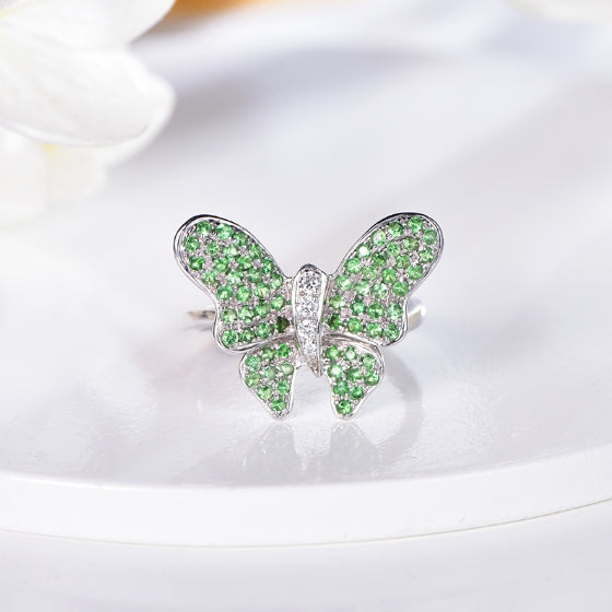 18K gold gemstone ring butterfly with emerald diamond KR40205 Kirin Jewelry