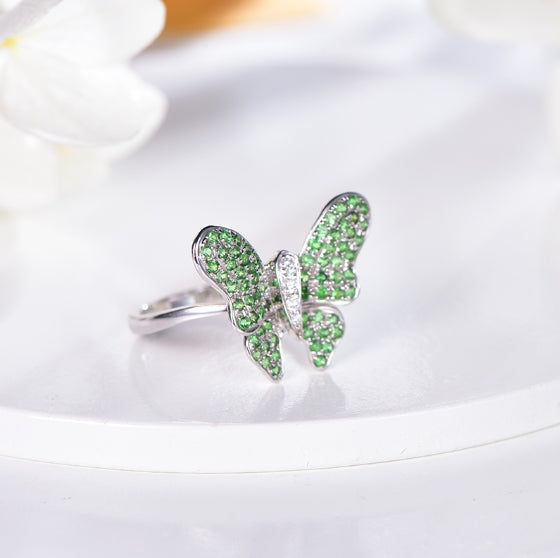 18K gold gemstone ring butterfly with emerald diamond KR40205 Kirin Jewelry